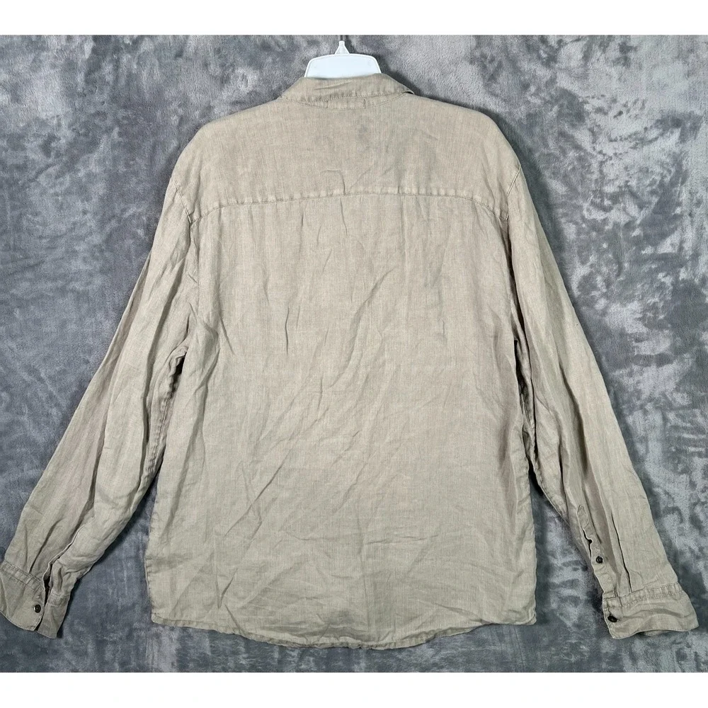 James Perse 100% Linen Button Up Shirt Mens Large 3 Beige Khaki Long Sleeve